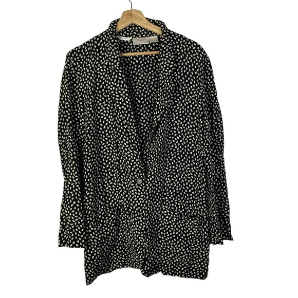 Liz Claiborne Black & Beige Printed Relaxed Fit Rayon Blazer 8 - Picture 1 of 4